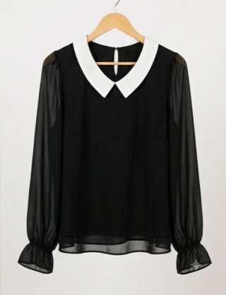 Blusa negra con cuello blanco