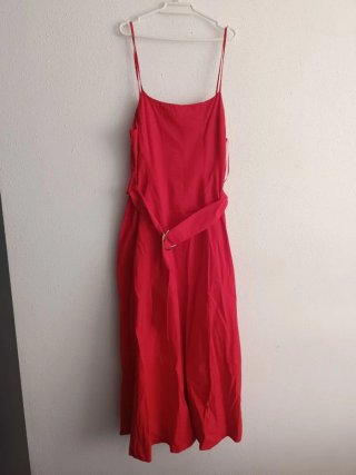 Vestido midi Zara popelín cinturón talla L