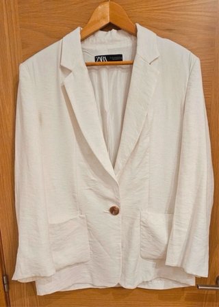 Blazer Zara Lino Frío Blanco