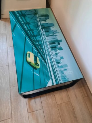 Mesa de centro cristal y metal