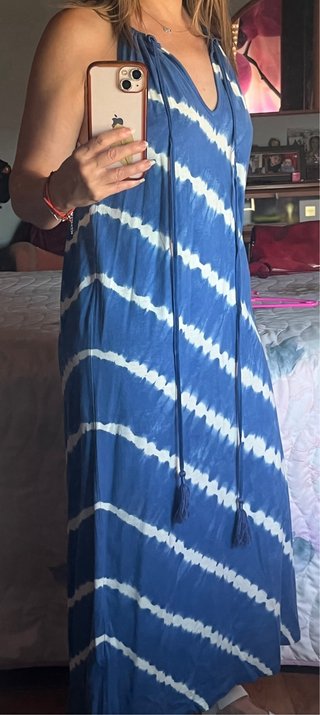 Vestido playero túnica azul y blanco