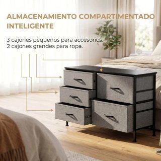 Cajonera tela y metal gris/marrón