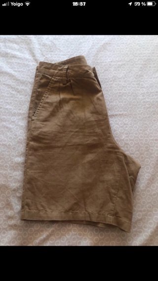 Pantalón corto lino Benetton marrón