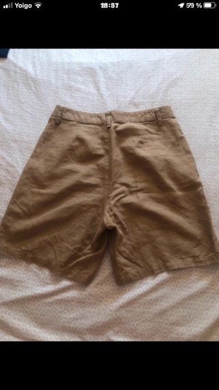 Pantalón corto lino Benetton marrón