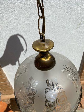 Lámpara Techo Vintage/Antigua dorada y cristal.