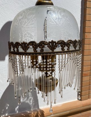 Lámpara Techo Vintage/Antigua dorada y cristal.