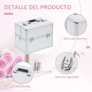 Maletín Maquillaje Plata 36x24x29cm 3 Niveles