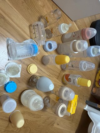 Lote biberones cristal y plastico y pezoneras