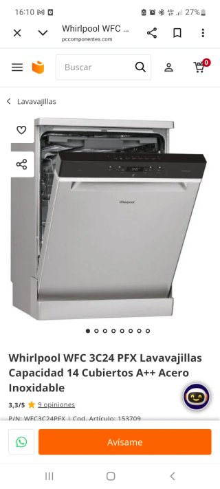 Lavavajillas Whirlpool WFC3C24 PFX