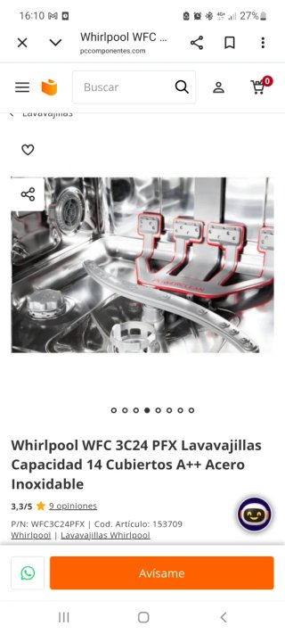 Lavavajillas Whirlpool WFC3C24 PFX