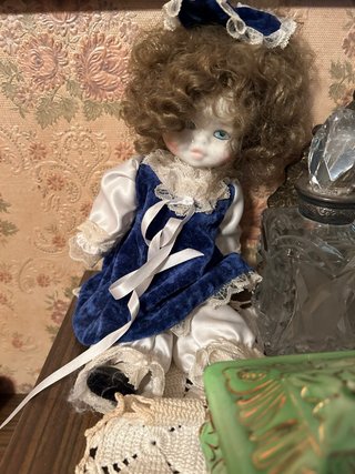Muñeca porcelana antigua vestido azul