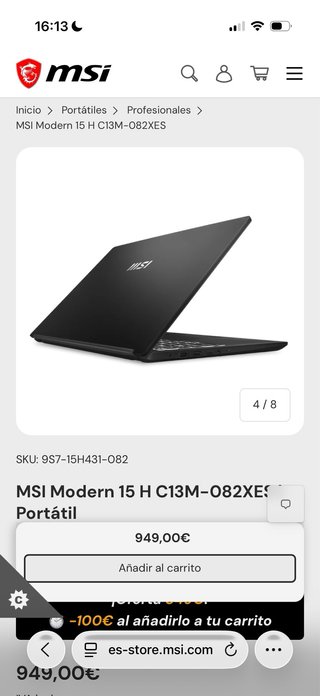 Ordenador Portátil MSI Negro Modern 15 H C13M-082X