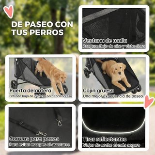 Carrito Perros Plegable 30kg 4 Ruedas Suspensión