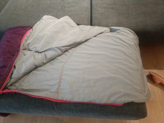 Saco de dormir morado y gris de 1,60