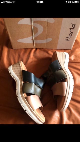 Sandalias Marila Piel Beige y Verde Talla 37