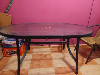 Mesa de jardín cristal y metal