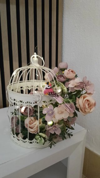 Jaula Decorativa Vintage Flores y Luces