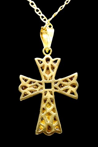 Cruz oro 18k con circonitas y esmeralda