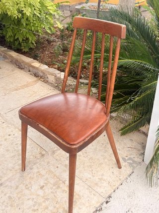 Silla de comedor de madera y cuero