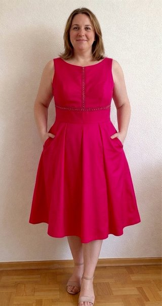 Vestido Fara Fiesta Talla 46 Midi Fucsia