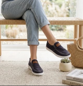 Mocassini Tela Denim Blu/Bianco Taglia 39 Unisex