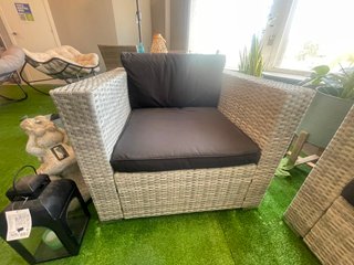 Conjunto Muebles Jardín Ratán Gris y Azul