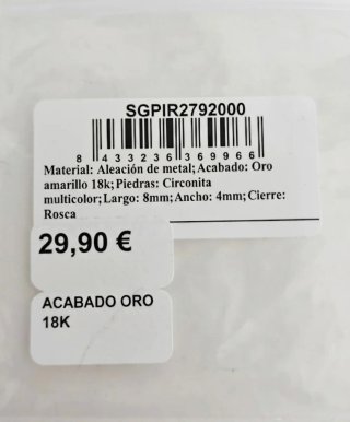 Pendientes y piercing baño oro 18K