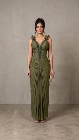 Vestido elegante verde oliva