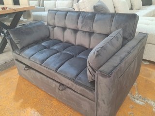 Sofá Cama Terciopelo Negro/Gris