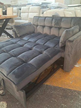 Sofá Cama Terciopelo Negro/Gris
