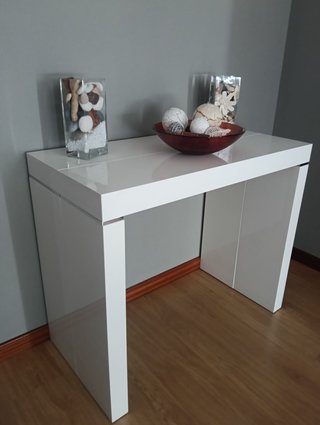 Mesa consola extensible blanca satinada