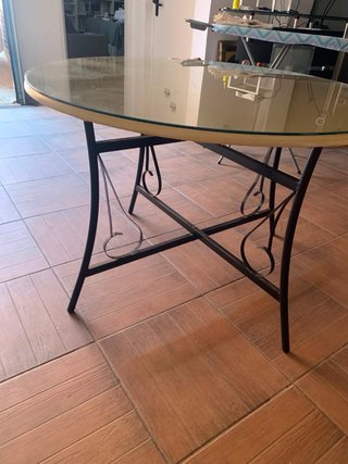 Mesa forja y madera con cristal