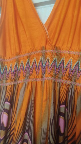 Vestido Verano Naranja Estampado Pavo Real