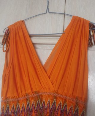 Vestido Verano Naranja Estampado Pavo Real