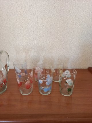 Juego Jarra y Vasos Cristal Flores