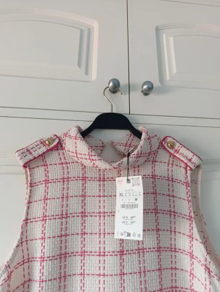 Vestido Zara cuadros rosa y blanco Talla XL