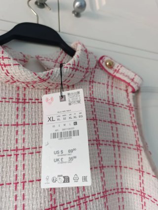 Vestido Zara cuadros rosa y blanco Talla XL