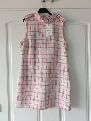 Vestido Zara cuadros rosa y blanco Talla XL