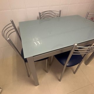 Mesa y 4 Sillas Cocina Cristal y Metal