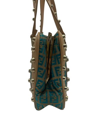Bolso Fendi Vintage Tela Marrón y Turquesa