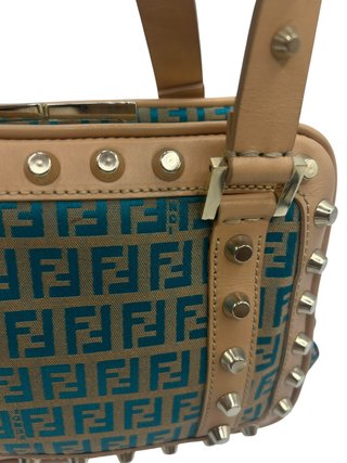 Bolso Fendi Vintage Tela Marrón y Turquesa