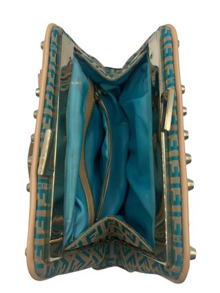 Bolso Fendi Vintage Tela Marrón y Turquesa