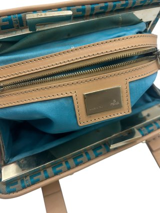 Bolso Fendi Vintage Tela Marrón y Turquesa