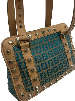 Bolso Fendi Vintage Tela Marrón y Turquesa