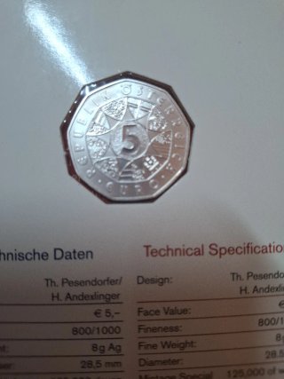 Moneda 5 Euro Austria Plata Mozart 2006