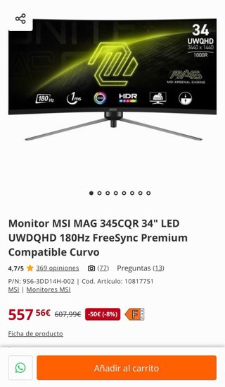 Monitor Curvo Ultrawide MSI 34 pulgadas