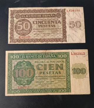 Lote 2 Billetes España 50 y 100 Pesetas 1936