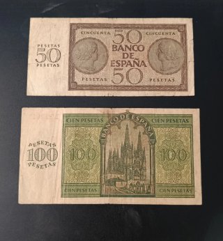 Lote 2 Billetes España 50 y 100 Pesetas 1936