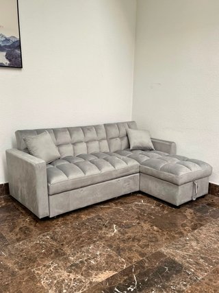 Oferta sofá cama con chaise longue y arcón