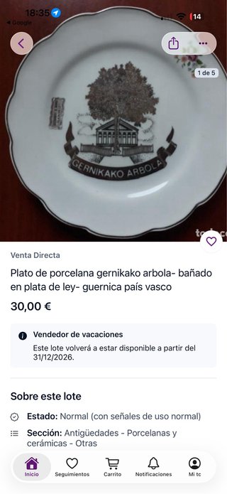 Plato vintage Gernikako Arbola 12 cm Plata de Ley